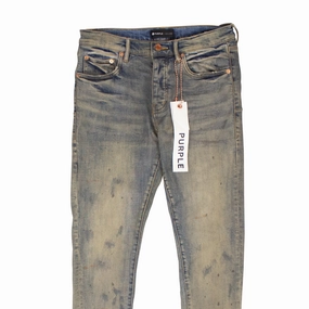 Sanded Seam Comfort Utility Style Purple Brand Oil Repair Skinny Jeans - Indigo