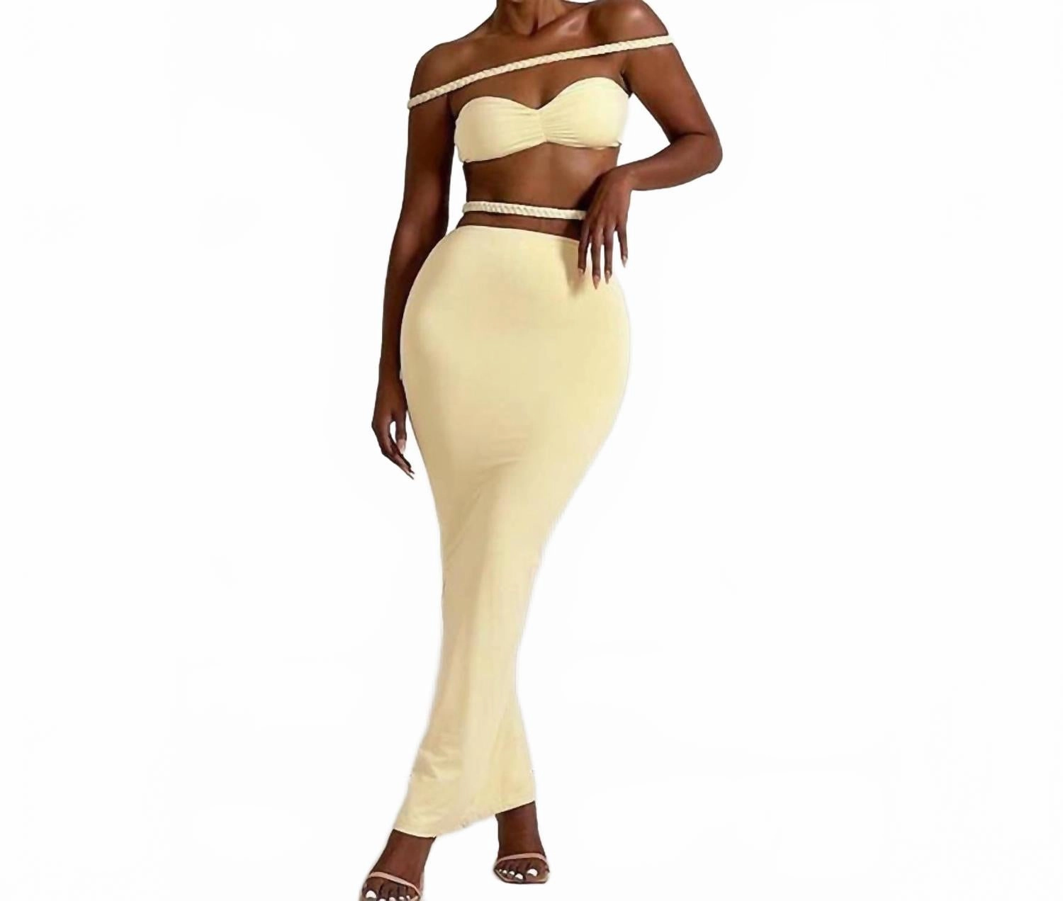 Adjustable Drawstrings Tear Resistant Knit Ivory Reign Maxi Two Piece In Lemon