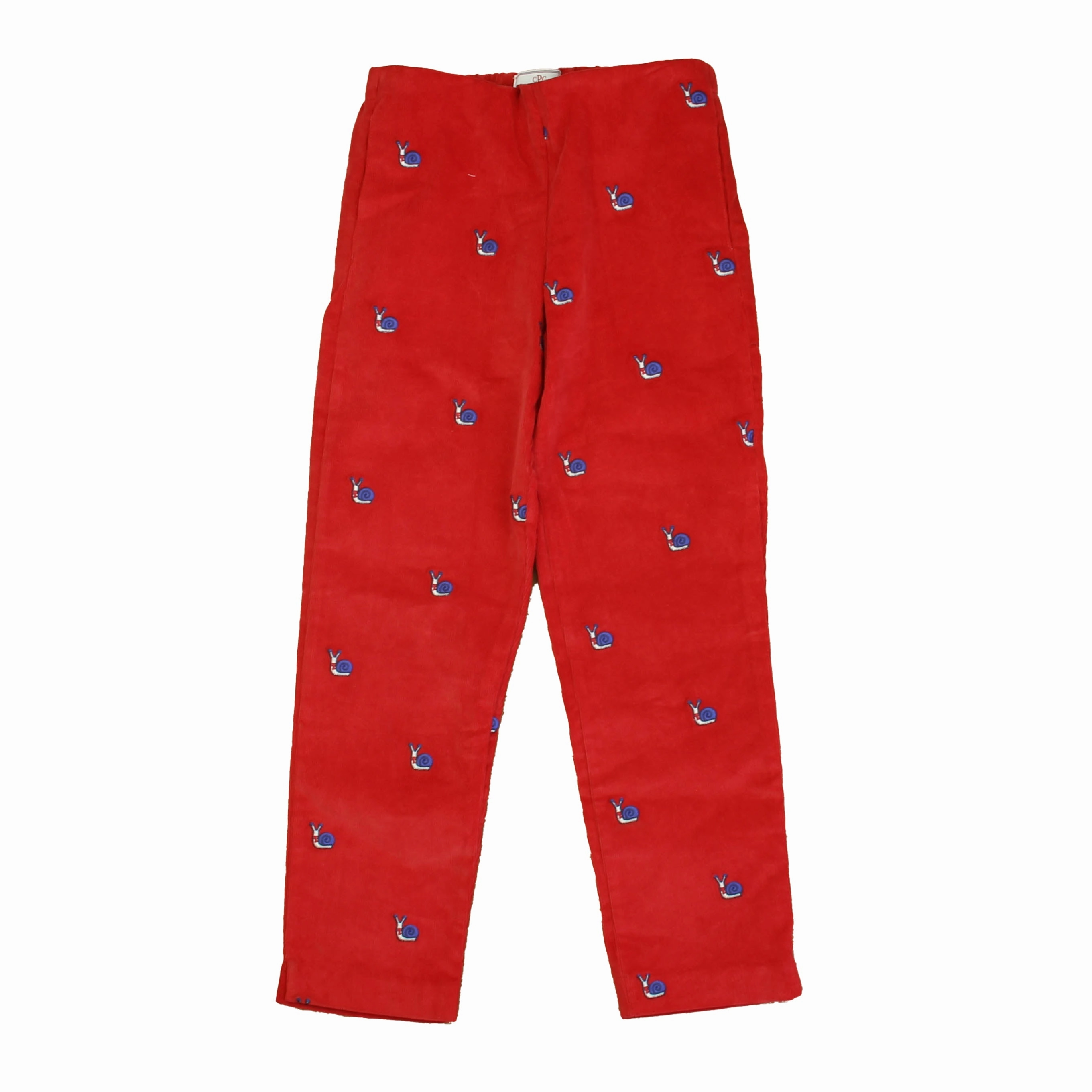 Anti Snag Threading Double Layered Hem Classic Prep Girls Red Snail Embroidery Corduroy Pants