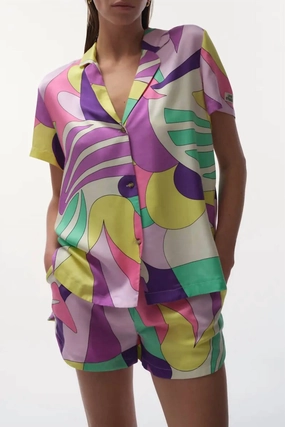 Plush Terry Cloth Bridget/brad Pucci Abstract Style Pj Short Set In Multi Print