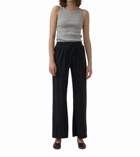 Ora Silk-Wool Lounge Pant In Black Jersey Fabric