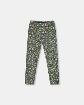 Comfortable Fashion FlexibleKneePanels Leggings Green with Flower Print