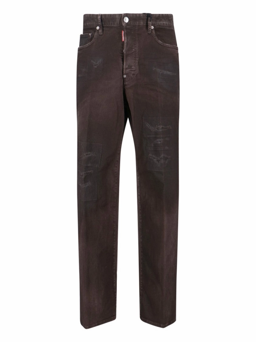 Riveted Stress Points Bull Leatherette" Jeans ?C Brown