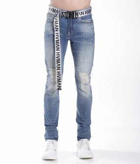 Strat Super Skinny Fit Jean W/White Belt In Lichen Smooth Loose Versatile