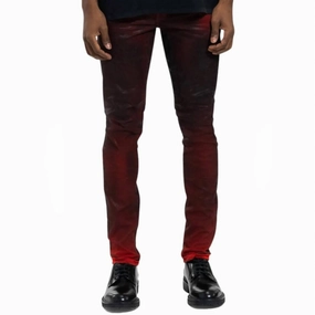 Modern Minimalist Creative Look Home Comfort Street Style Molten Lava Coated Denim Jeans In Red