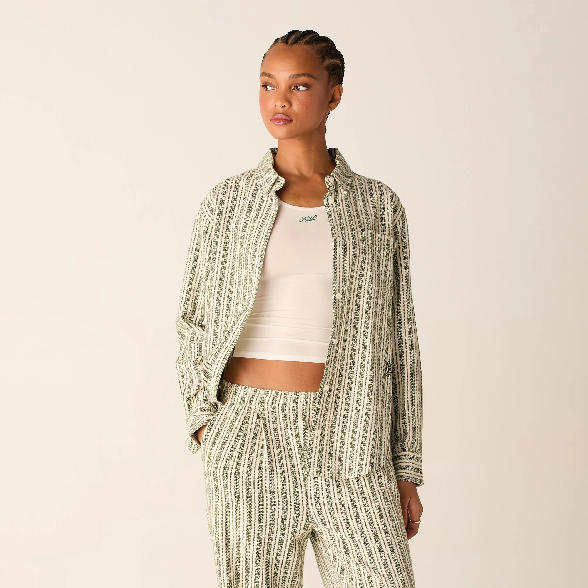 Lightweight Layer Kith Women Ora II Dobby Stripe Shirt - Turf