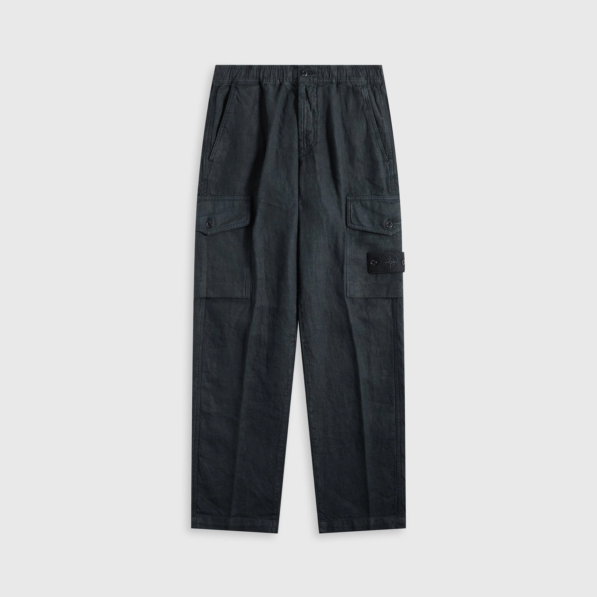 Tailored Fit Stone Island Diagonal Linen Garment Dyed Ghost Piece Trousers - Navy Blue