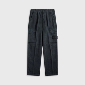 Functional Fit Stain Release Finish Stone Island Diagonal Linen Garment Dyed Ghost Piece Trousers - Navy Blue
