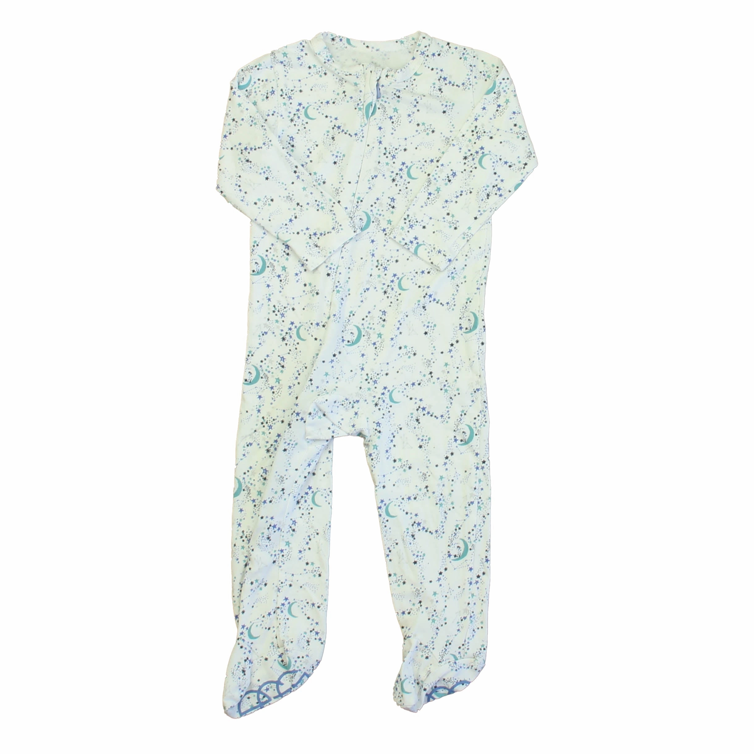 Egg Unisex Ivory | Aqua Moon 1-piece footed Pajamas SnagFree Fabric