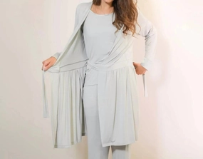 Smooth zipper closure Bamboo Wrap Robe In Fog