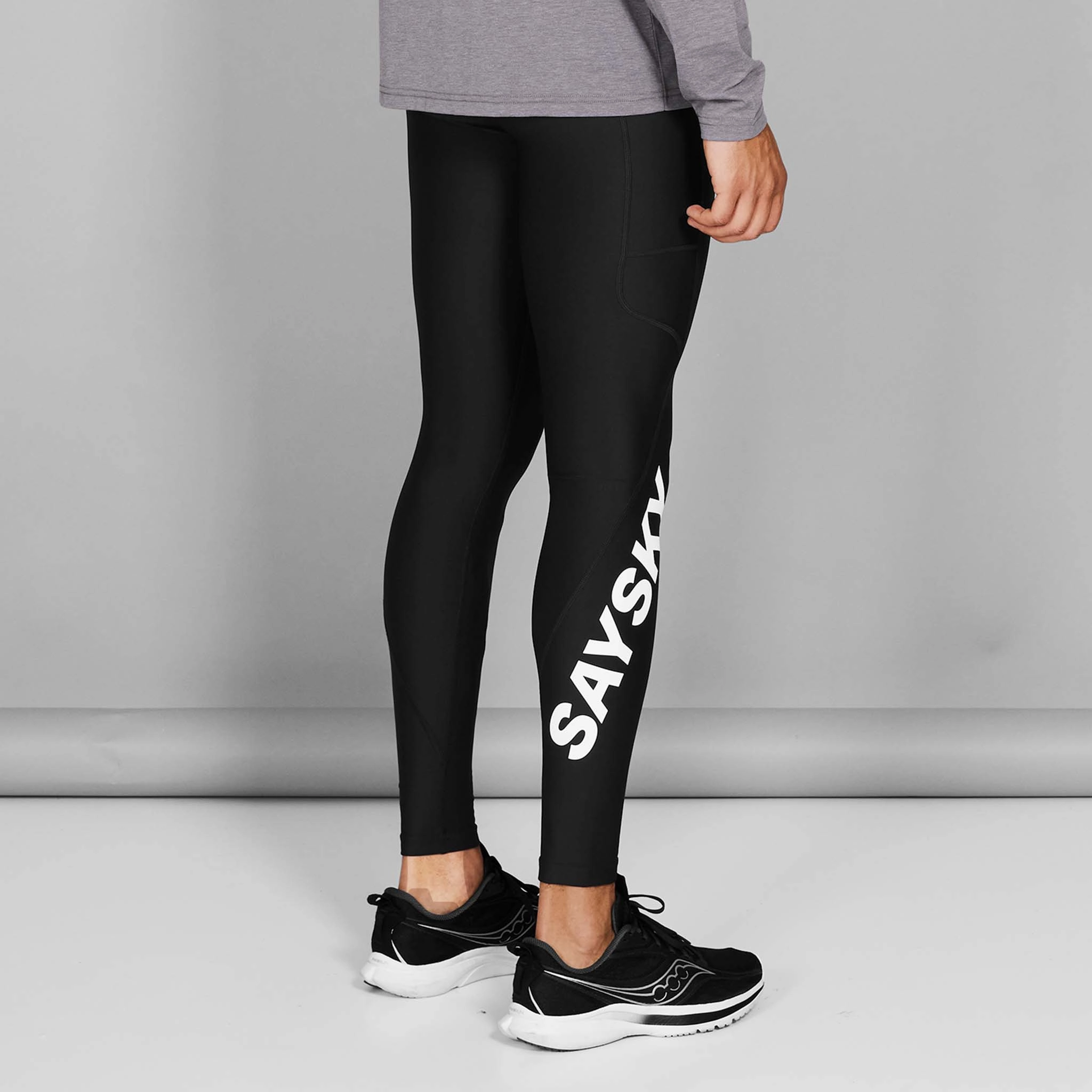 SAYSKY | Men's Logo Motion  Long Tights - Black logoed quick dry