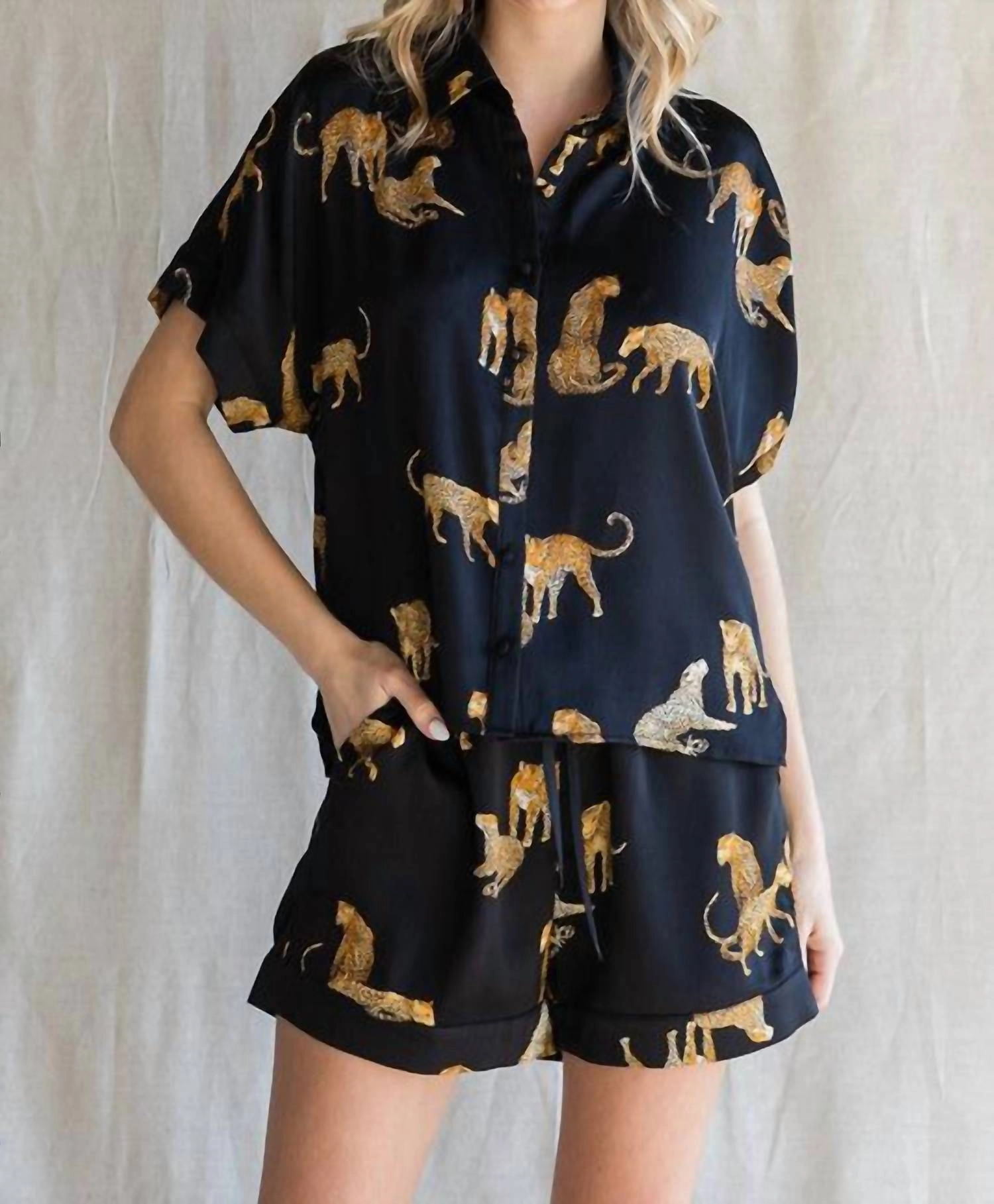 Party Animal Leopard Print Satin Set In Black NonRestrictive Design