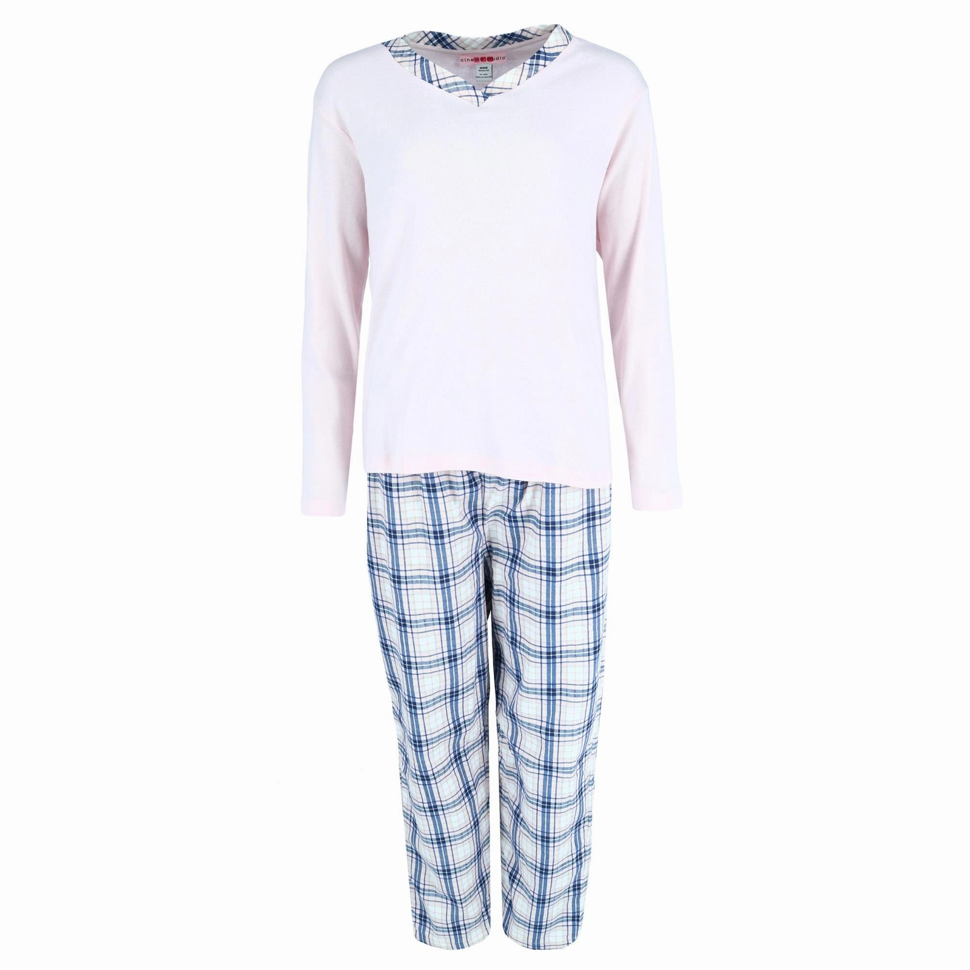 Adjustable Cuff Openings Women's Long Flannel Pajama Set