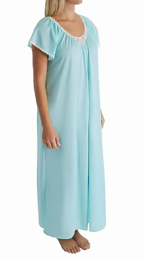Cameo Long Nightgown In Seafoam Elasticated Hem