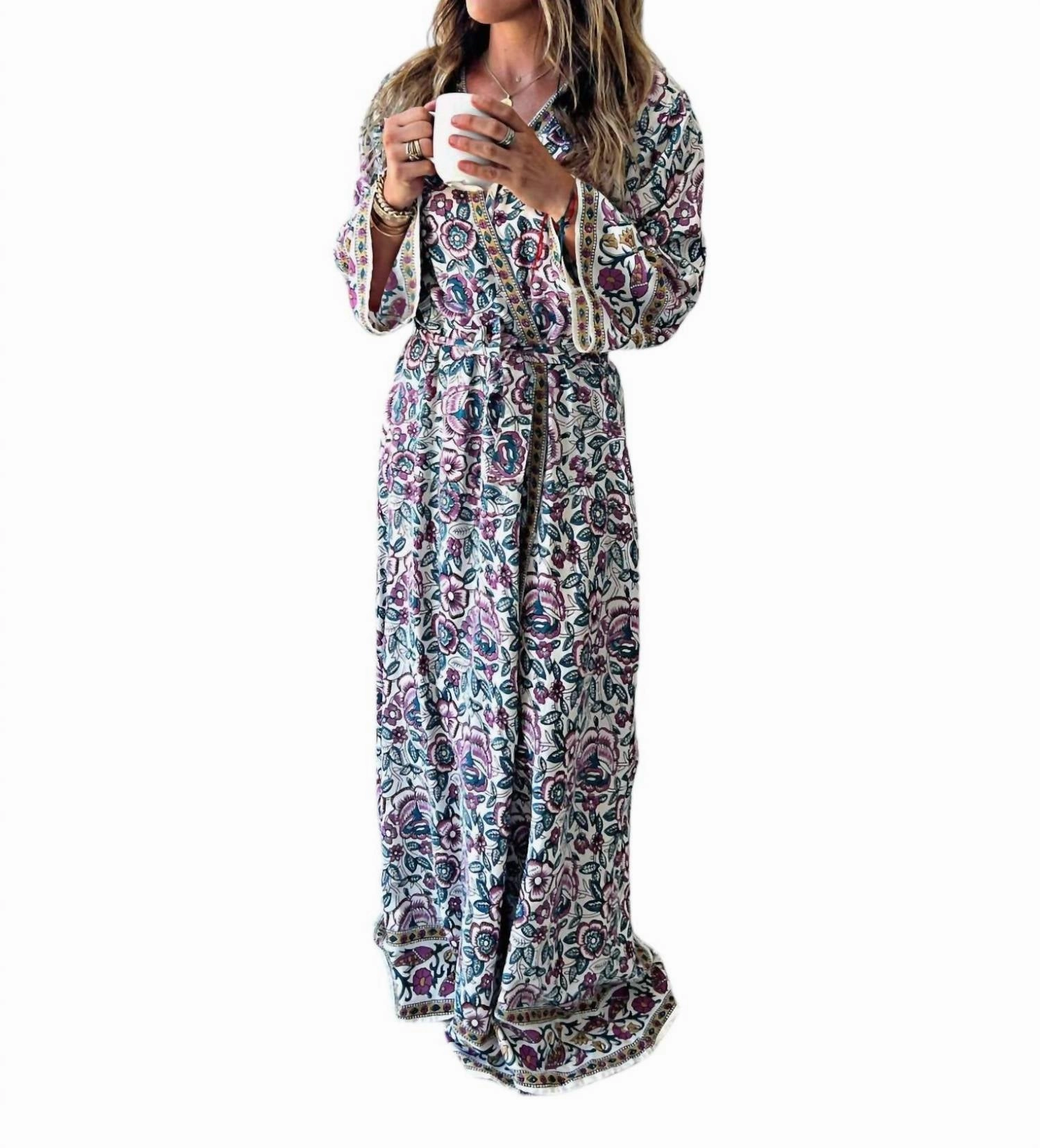 Brushed Cotton Draper Robe In Purple