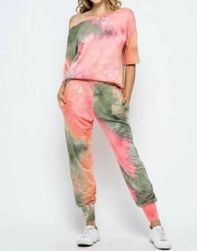 Universal Sizing System Skin Friendly Seams Riki Tie Dye Jogger Set In Coral Mix