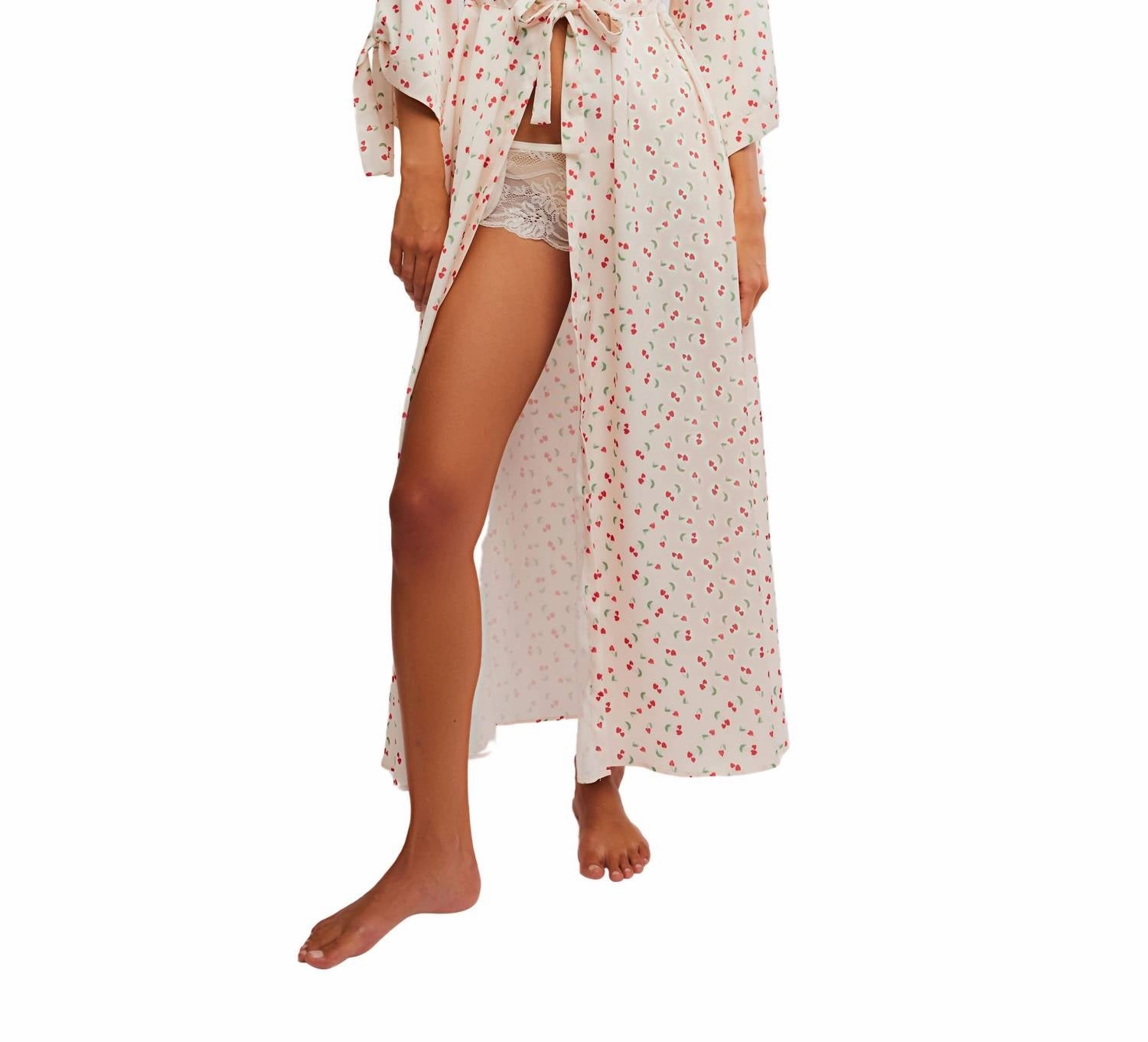 elastic waistband Wide Collar First Blush Robe In Ivory Combo