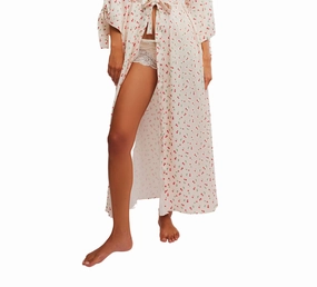 elastic waistband Wide Collar First Blush Robe In Ivory Combo