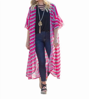 Drop Shoulder Plush Lining Elbow Sleeve Kimono Duster In Pretty-N-Pink