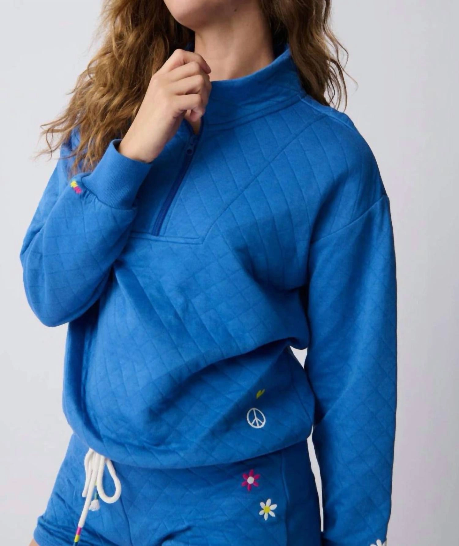Non Restrictive Silhouette Electric Vibes Sweatshirt And Banded Pant Set In Cobalt Blue