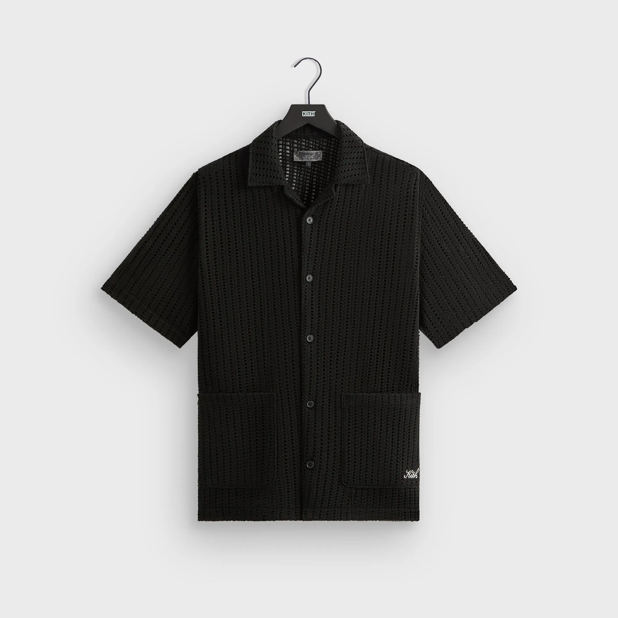 Kith Cotton Mesh Thompson Camp Collar Shirt - Black Bold Hue