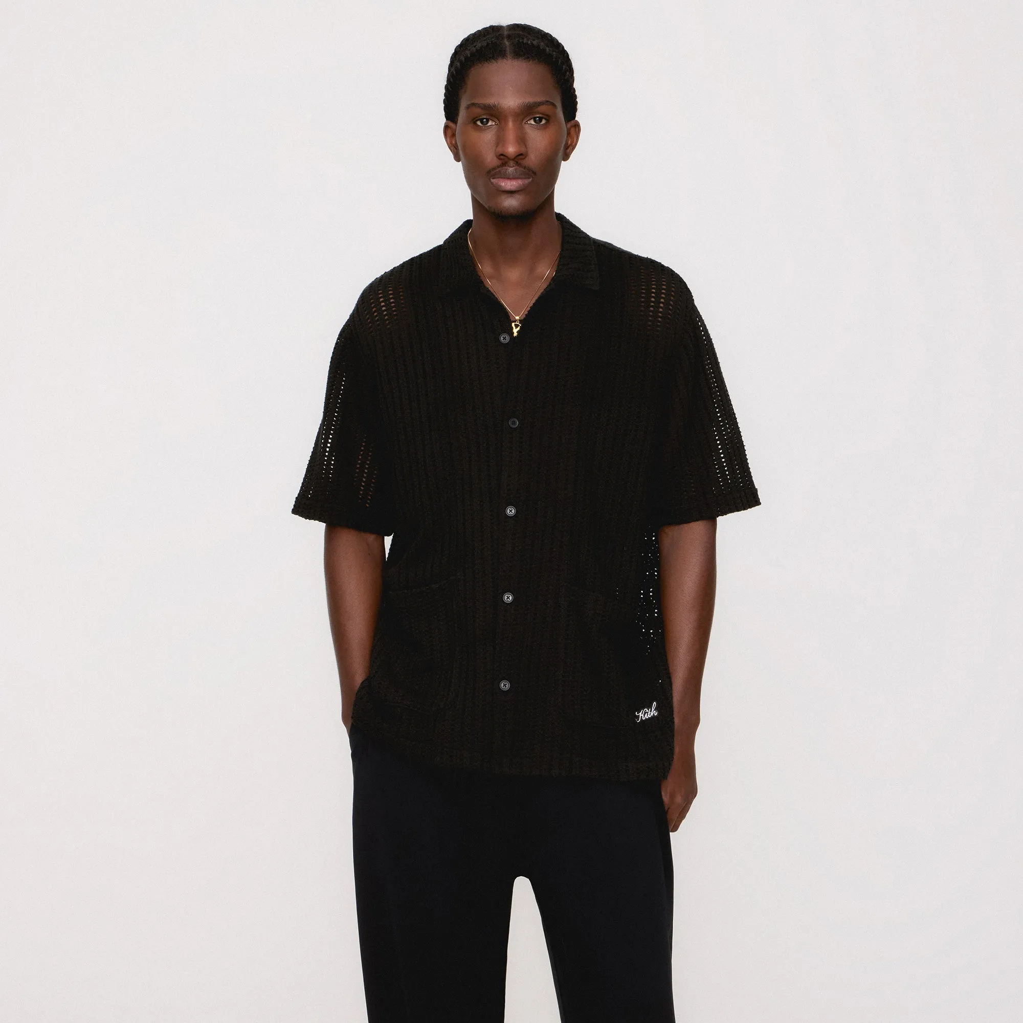 Kith Cotton Mesh Thompson Camp Collar Shirt - Black Everyday Outfit All-Weather Ready