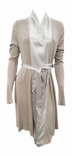 Elijah Rib Knit Longsleeve Robe With Satin Trim And Belt In Clay Minimalist Style