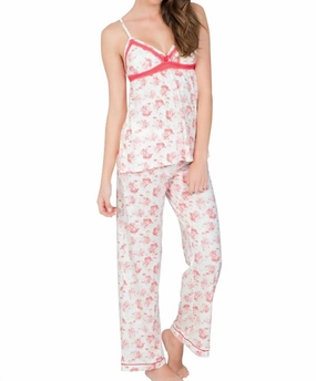 Elizabeth Spaghetti Strap Camisole Pajama Set In Red Hydrangeas Buttery Soft Texture LongLasting Durability