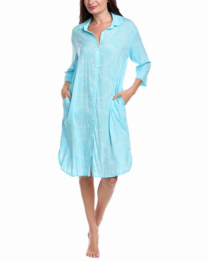Ellen Tracy Midi Sleep Shirt Double Layered Collar Easy Care Fabric