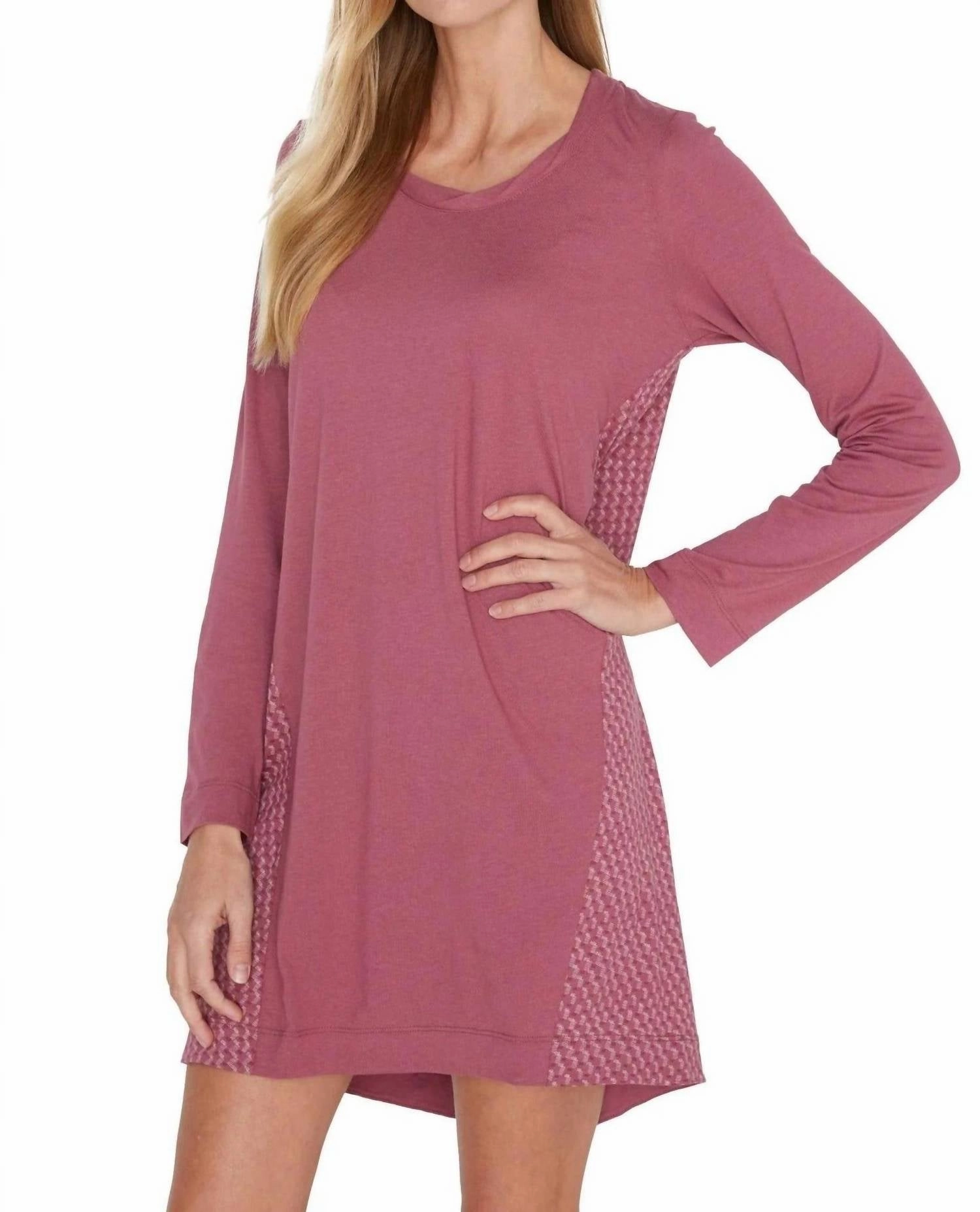 Elyse Long Sleeve Sleepshirt In Rosewood Reversible design
