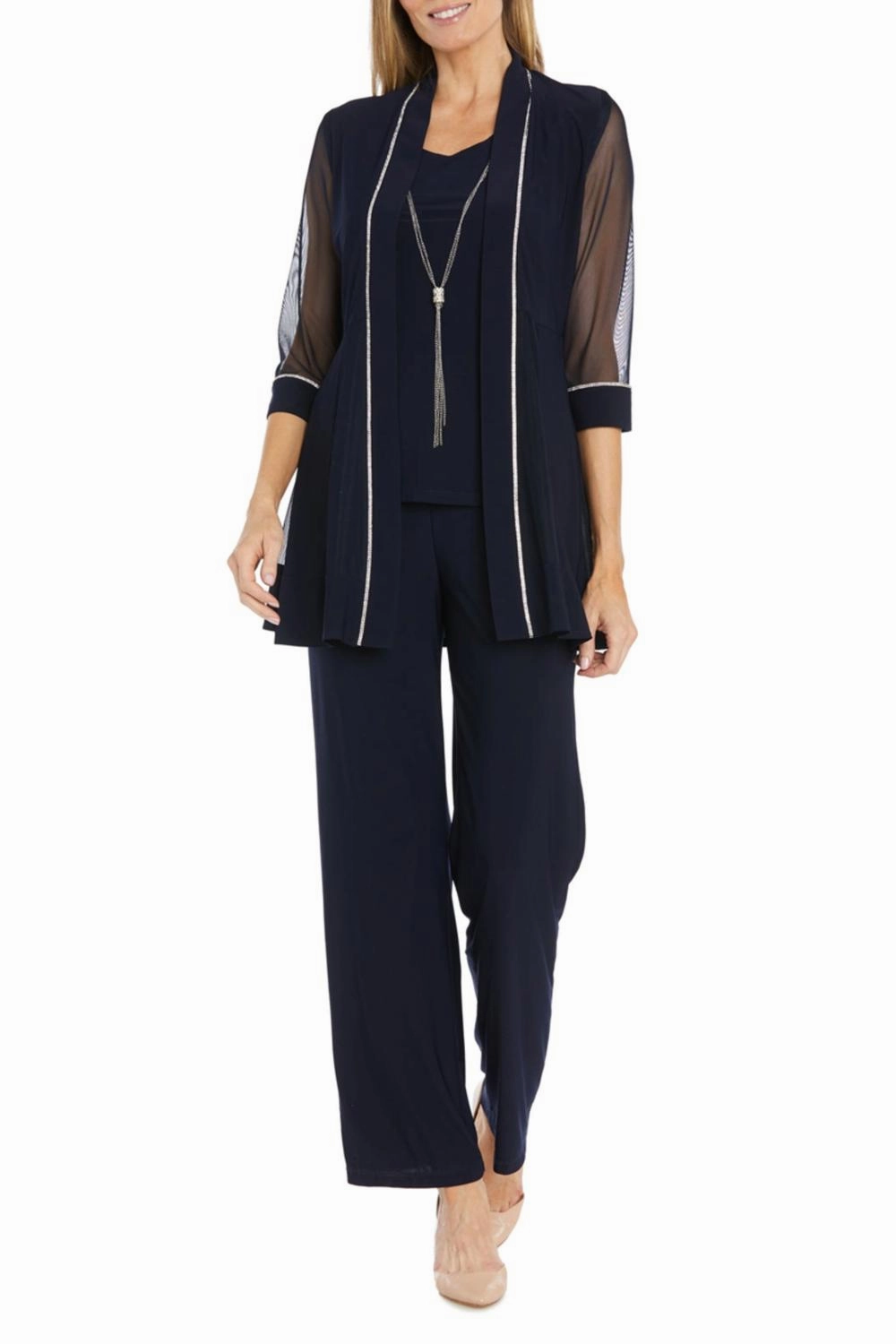 Seamless construction Embellished Two-Piece Pants Set In Navy