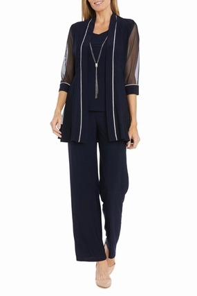 Static Resistant Fibers Cozy Midweight Fabric Embellished Two-Piece Pants Set In Navy