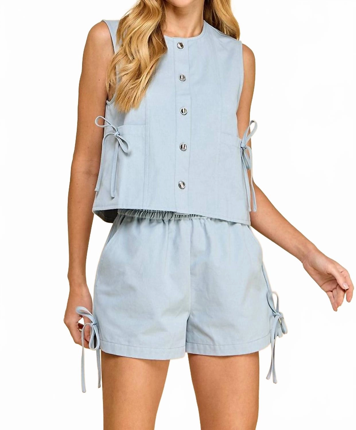 Emerson Vest And Short Set In Light Blue AntiPilling Technology Drop Shoulder Cut