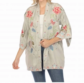 Emika Embroidered Kimono Top In Sand Sustainable Material
