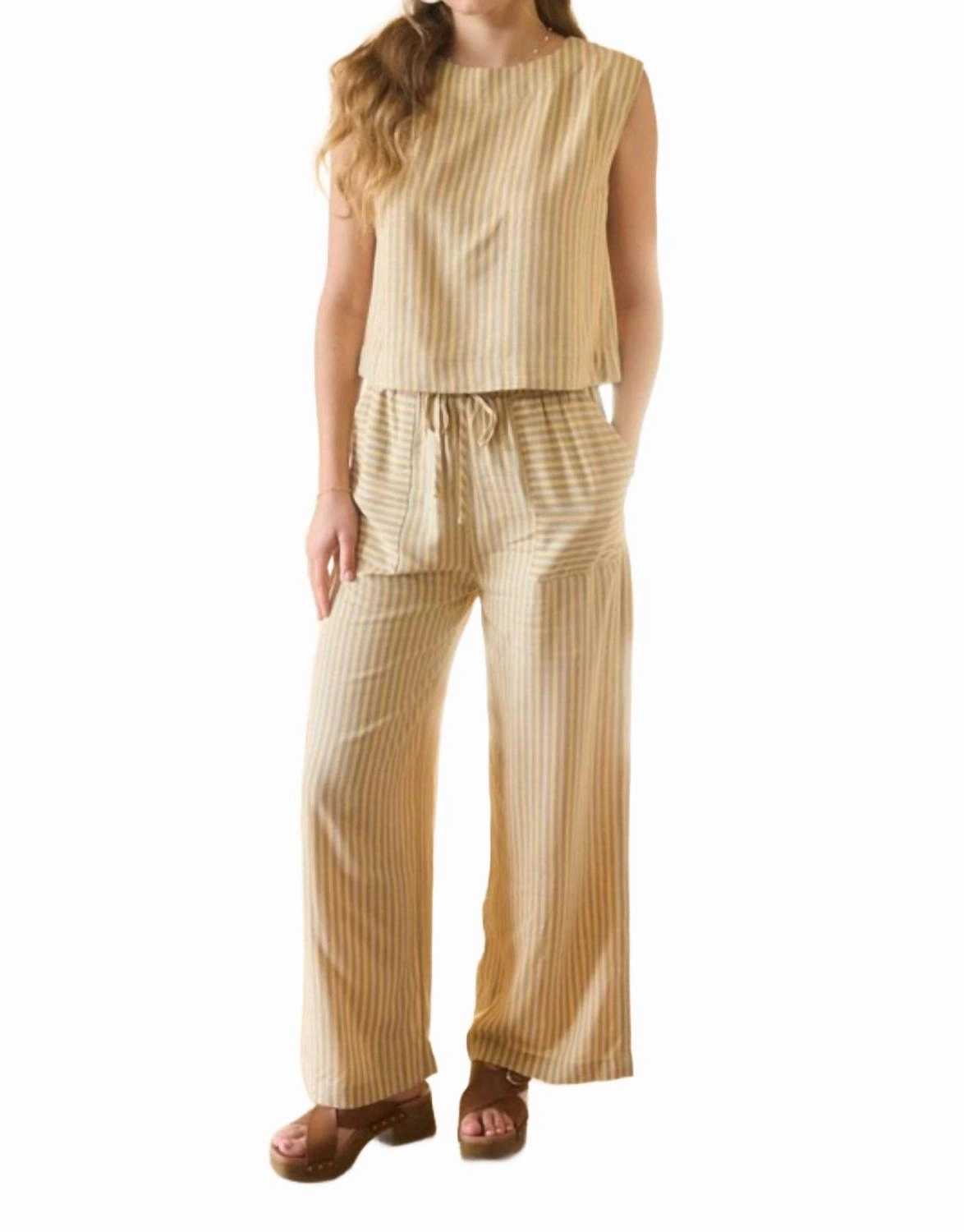 High Breathability Knit Emily Striped Set In Beige
