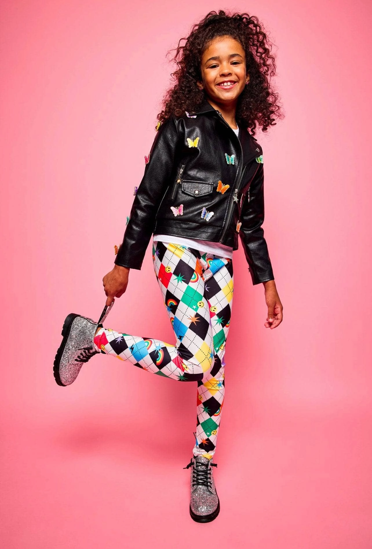 Emoji Checkered Leggings Quick Conversion Hem Functional Comfort
