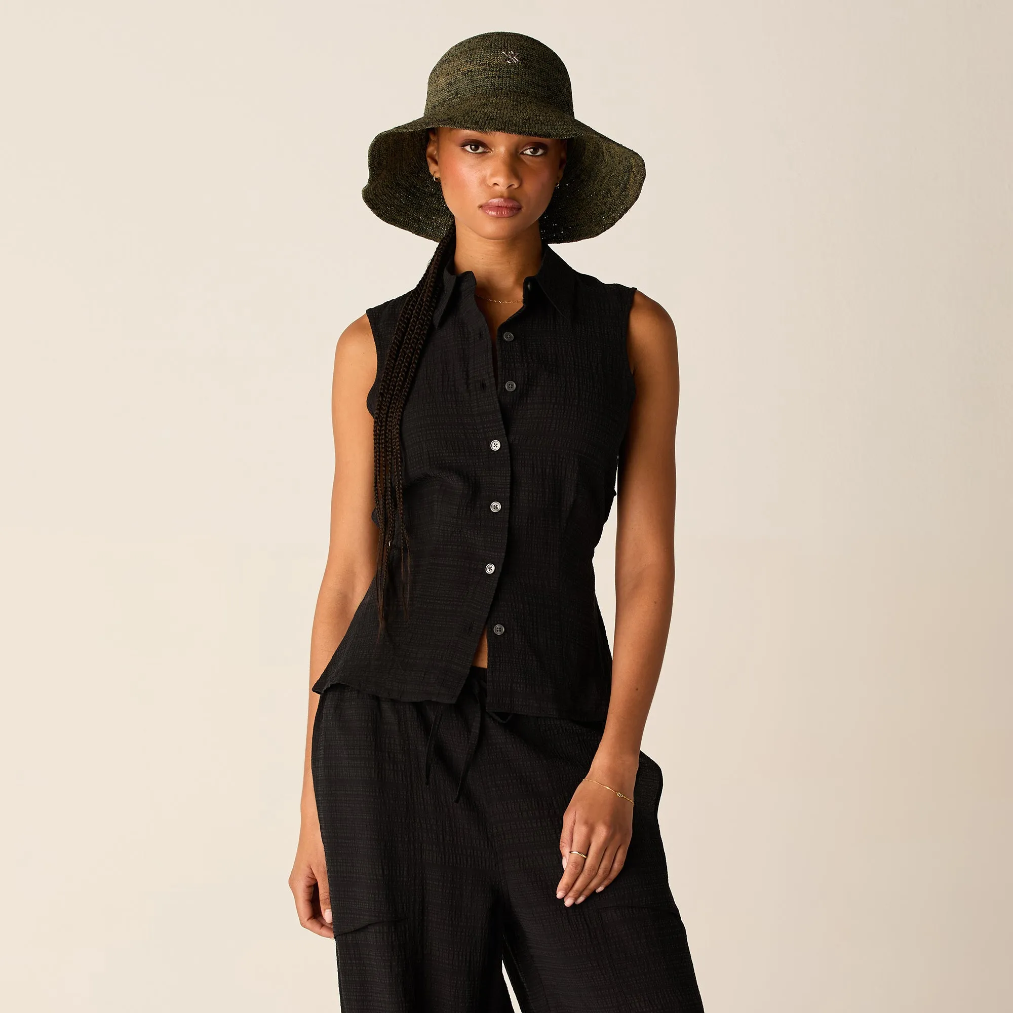 Kith Women Aki Backless Button Down Tank - Black Built In Support