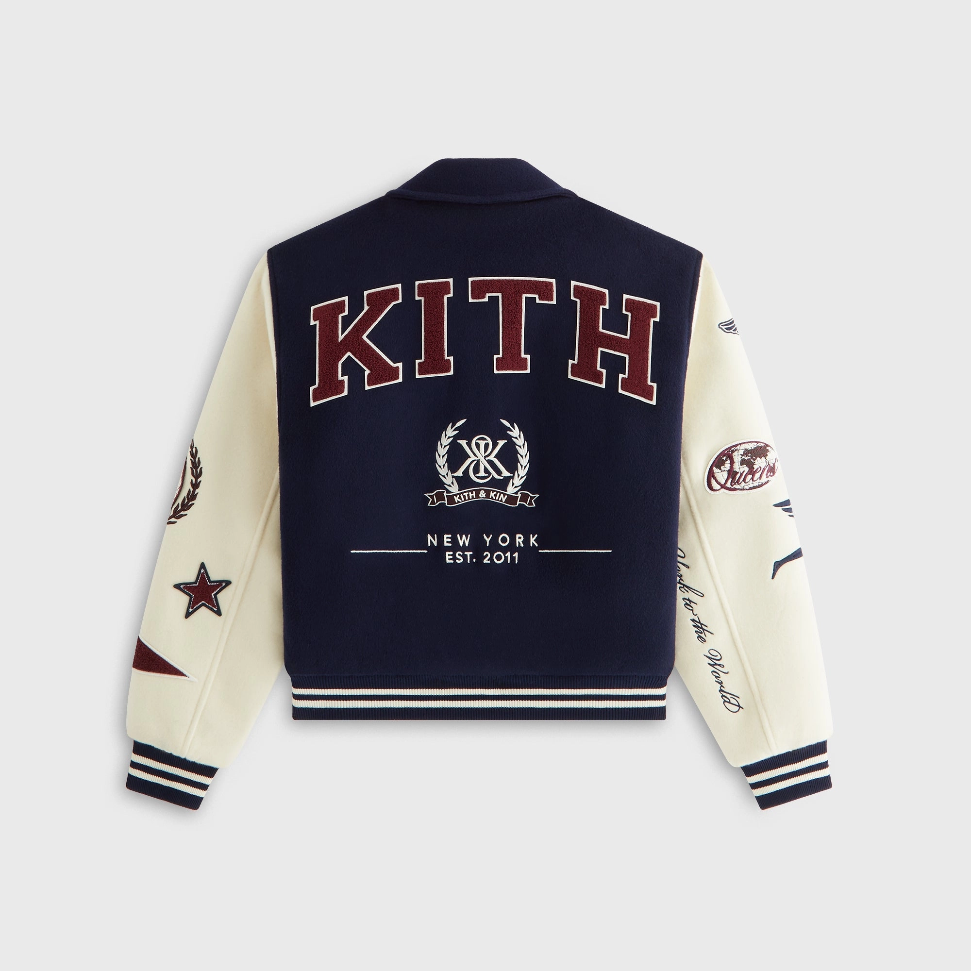 Kith Women Campbell II Melton Varsity Bomber Jacket - Nocturnal Foldable Design Snag Free Knit