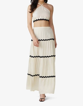 WrinkleResistant Finish Ric-Rac Halter Top & Tiered Skirt Set In Vanilla