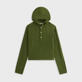 tag accents Kith Women Umi Plisse Drawstring Hoodie - Kelp