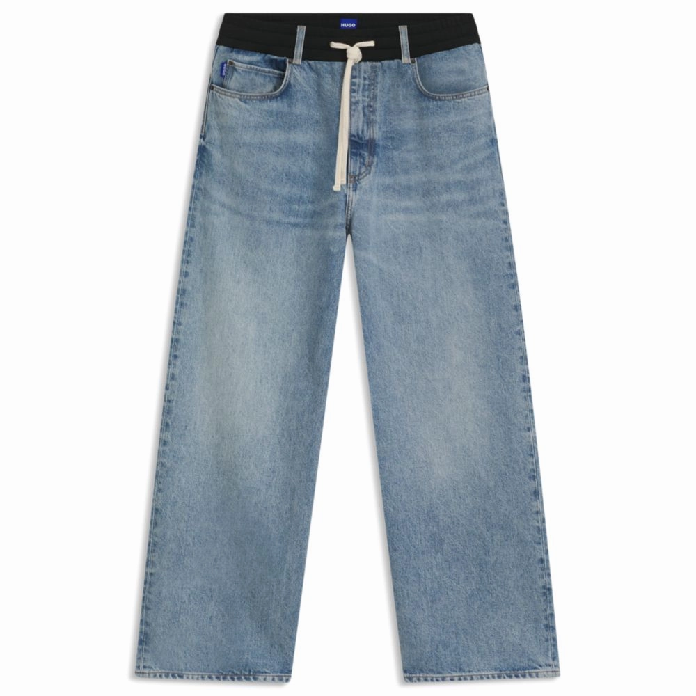 Oversize-fit jeans in blue denim with jersey waistband Style Essential