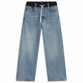 Oversize-fit jeans in blue denim with jersey waistband Style Essential