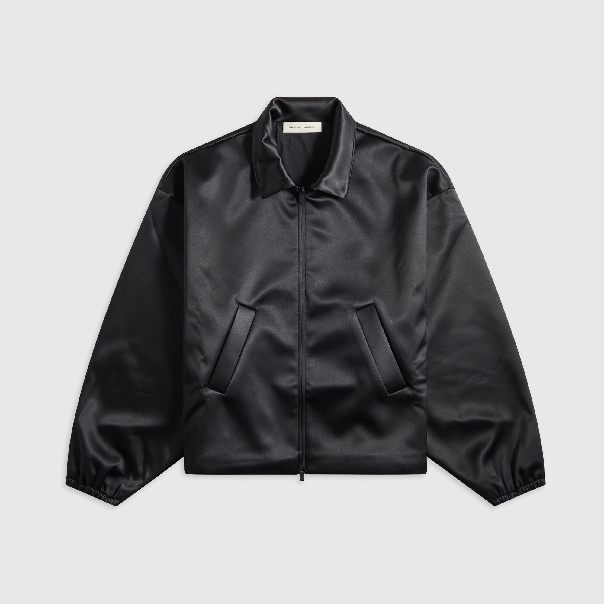 Collapsible Packable Design Comfortable Feel Essentials Bonded Satin Zip-Up Bomber - Jet Black