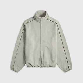 Essentials Modern Fit Fleece Track Jacket - Concrete Heather / Black Flexible Joint Articulation