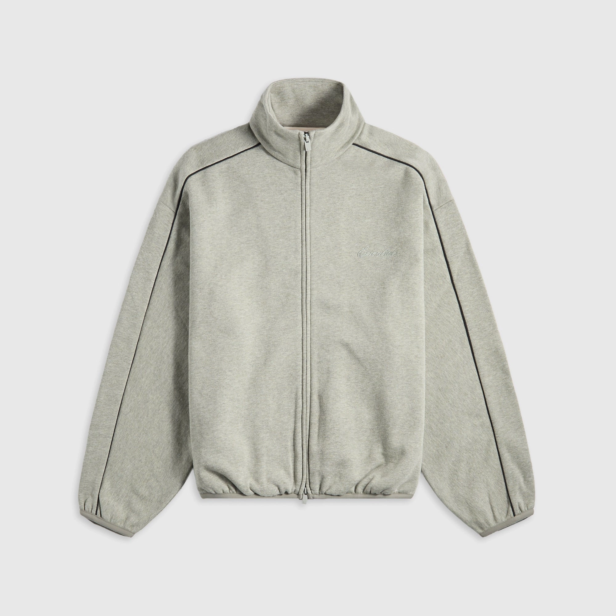 Essentials Modern Fit Fleece Track Jacket - Concrete Heather / Black Flexible Joint Articulation