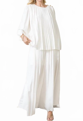 Stretch Material Jackie Pleated 2 Piece Pant Set In White