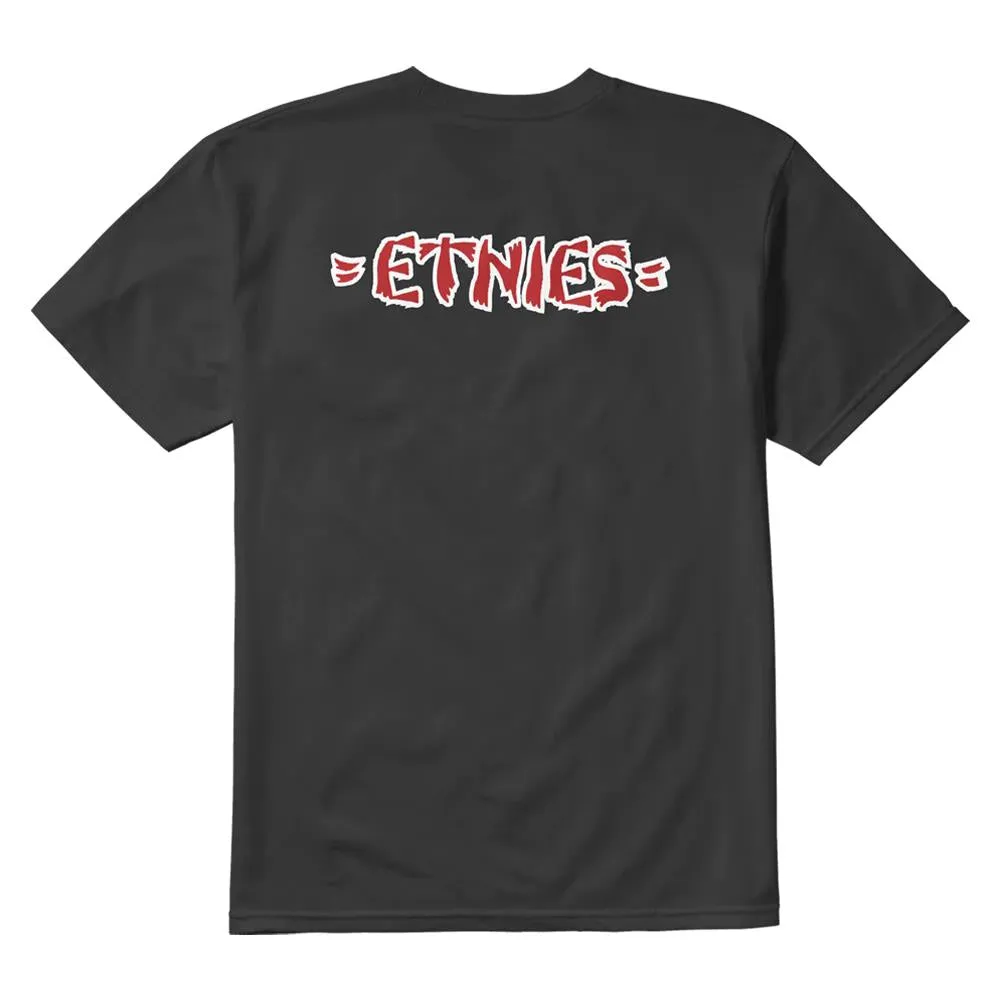Etnies Rebel E T-shirt - Black/Red Water Based Ink Print Formal Occasion