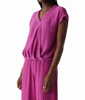 Evie Gauze Surplice Top In Ultraviolet Reversible design High Neckline
