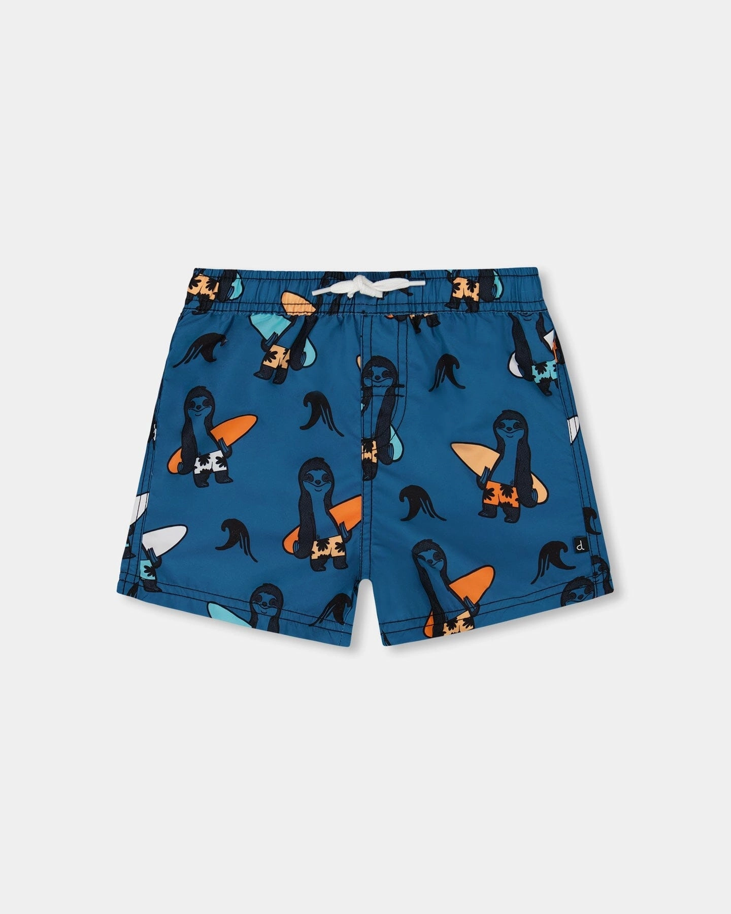 Printed Swim Trunks Orange Sloths On Navy Blue Thermal Insulation Layer Anti Bacterial Finish