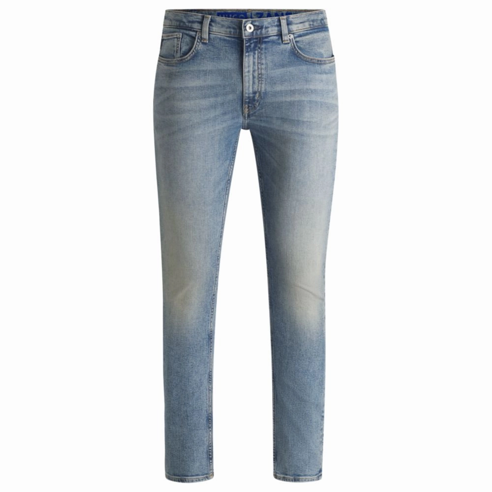 Extra-slim-fit jeans in stonewashed blue stretch denim Textured Vibrant Spring Attire